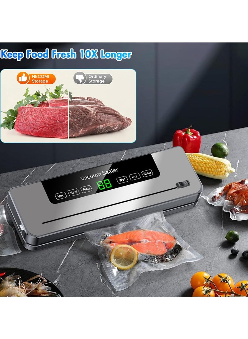 Necomi Vacuum Sealer, 6-in-1 Automatic Sealing Food Saver Machine with 30Pcs Sealing Bags, Dry & Moist Sealing Modes, Built-in Cutter,for Food Fresh and Storage