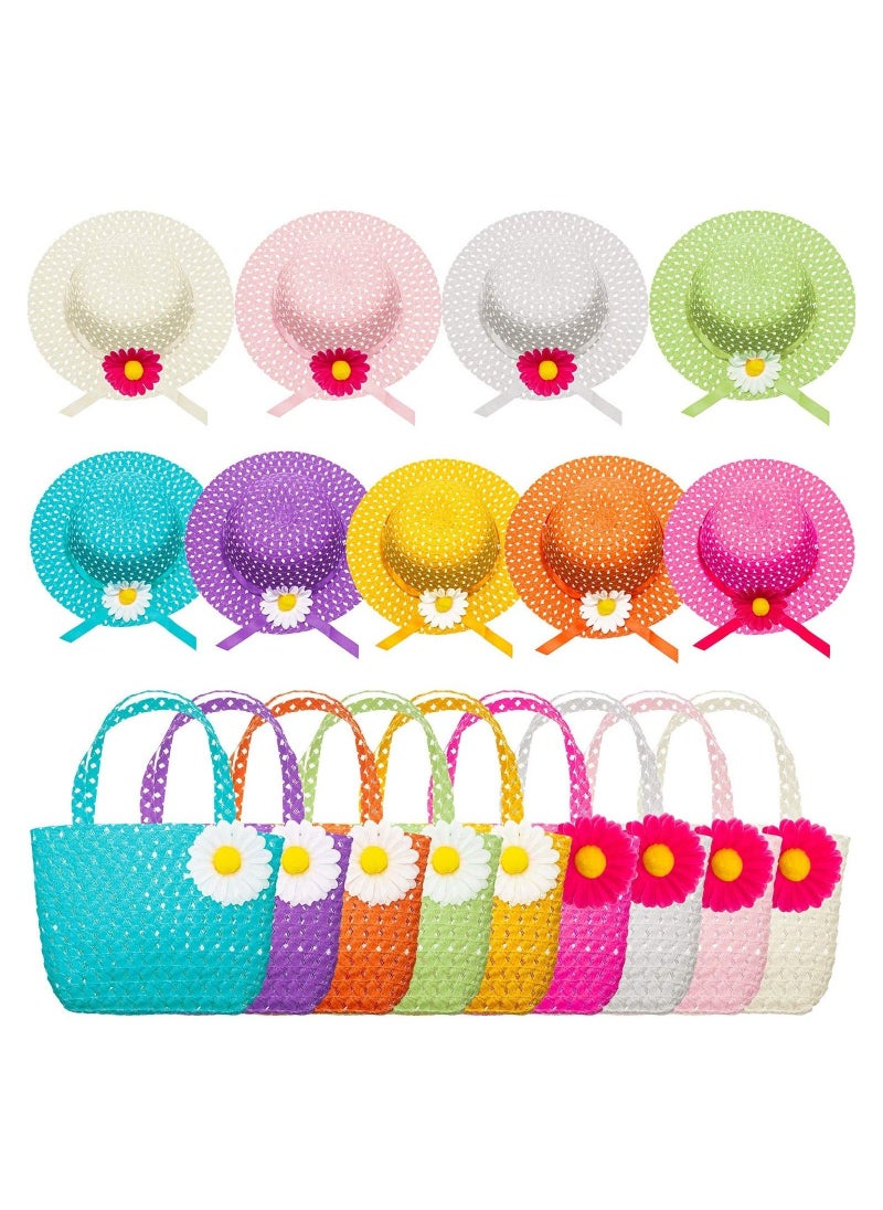 9 Pcs Girls Tea Party Set Includes 9 Purses and 9 Sunflower Hats, Girls Tea Party Dress Up Play Set for Little Girls Kids Children Playtime Birthdays Easter Accessories