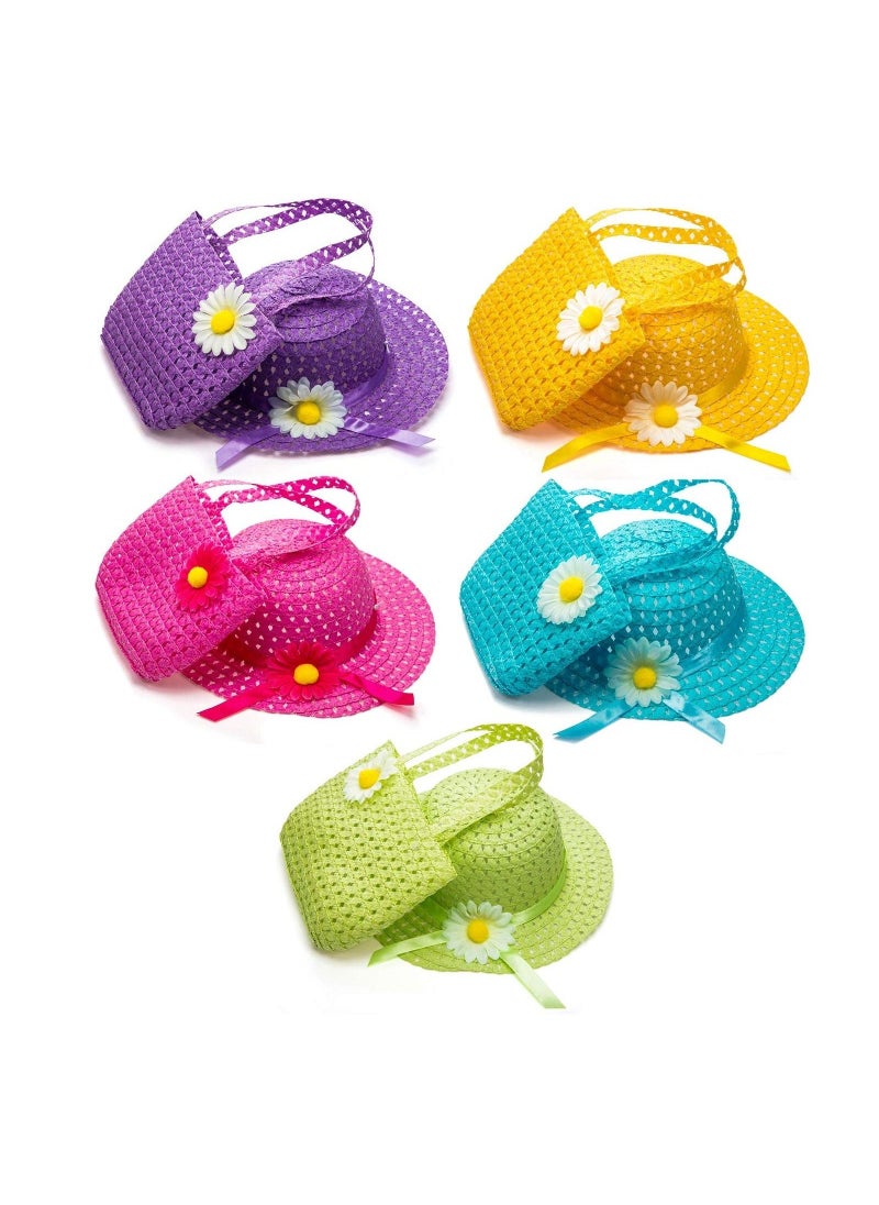 9 Pcs Girls Tea Party Set Includes 9 Purses and 9 Sunflower Hats, Girls Tea Party Dress Up Play Set for Little Girls Kids Children Playtime Birthdays Easter Accessories