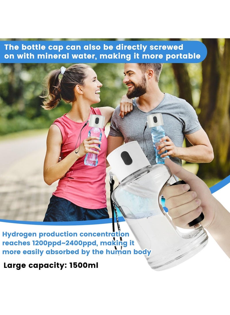 Hydrogen Water Bottle, 2024 New Portable Hydrogen Water Ionizer Machine, with Scale 1500ML Hydrogen Sports Water Bottle, Multifunctional Hydrogen Rich Water Glass Health Cup for Home Office Travel