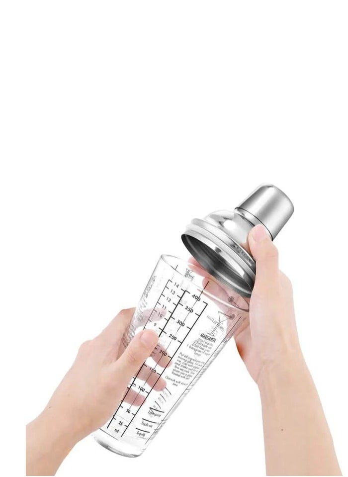 Liying Compact Cocktail Bartender Shaker 600ml with Measuring, 8.46inx 2.16in, BPA-Free, Leak-Proof Design for bar, kitchen, home, Barista