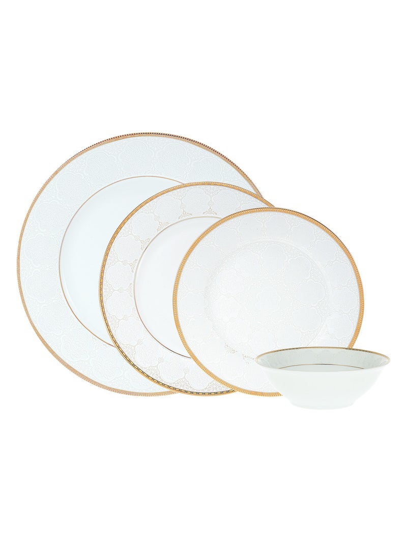 24 Piece Dinner Set Including Plates ，Dinner Plate, , Bowl,  - Serves 6 -  Gold White