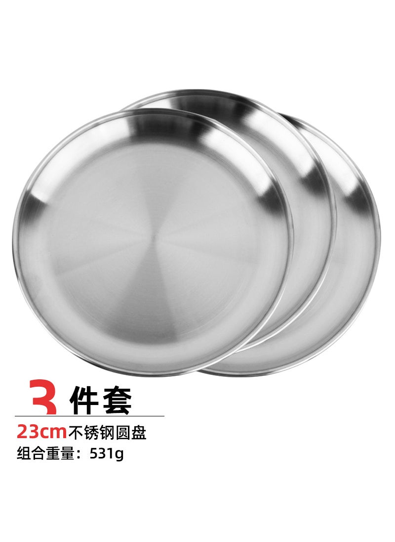 Thick Stainless Steel Dinner Plates 5-Piece Set 23cm plate -3 piece set