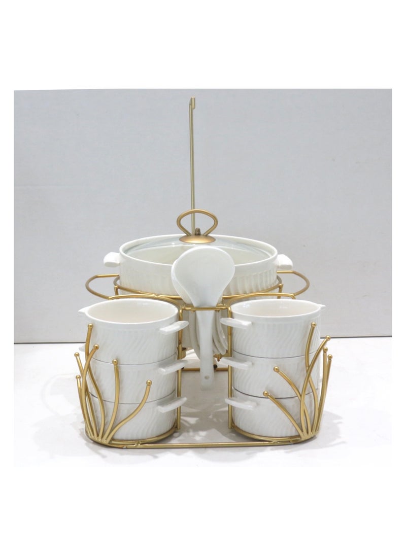 Shallow Bone China Porcelain 16-Piece Soup Set - White and Gold Elegance - CX1828-A-MG