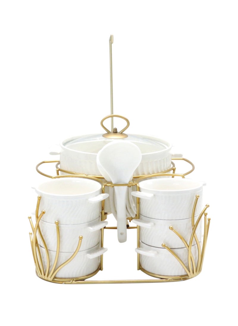 Shallow Bone China Porcelain 16-Piece Soup Set - White and Gold Elegance - CX1828-A-MG