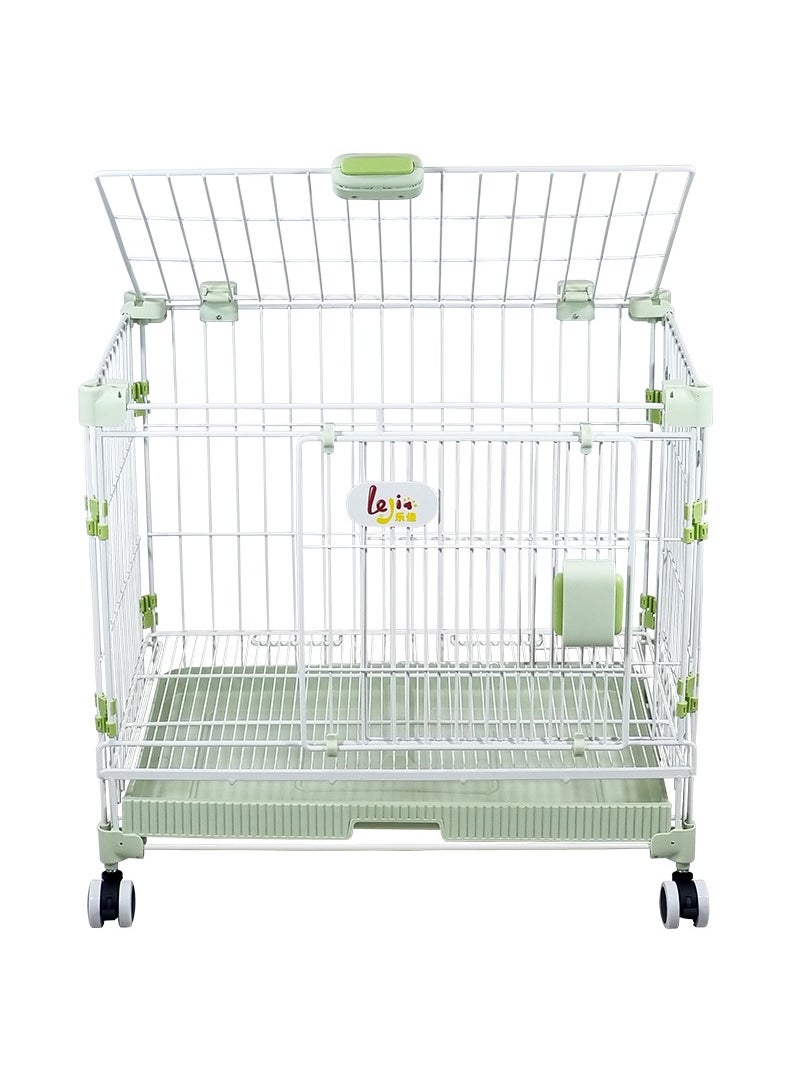 Dog cage with Double door design, Metal wire, Sturdy and Durable, Portable dog kennel with Pull-out tray, Secure lock, and Universal wheels, Dog playpen for small dog, Easy to install 64cm (Green)