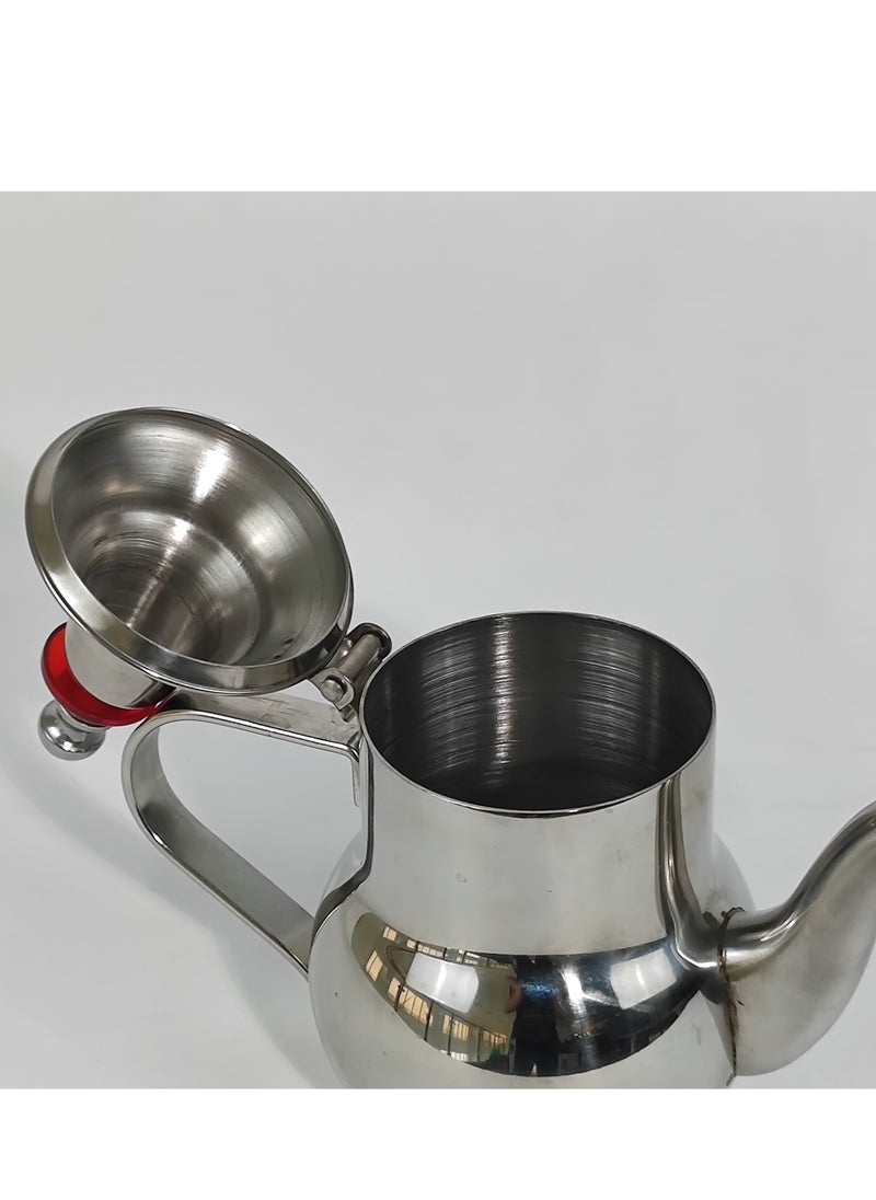 Arabic Style Rustproof Premium Stainless Steel Teapot Mirror Finish Coffee Kettle Easy Pour Spout Tea Kettle with Attached Lid and Ergonomic Handle Induction Compatible Stovetop Safe Teapot 0.3/0.4 L