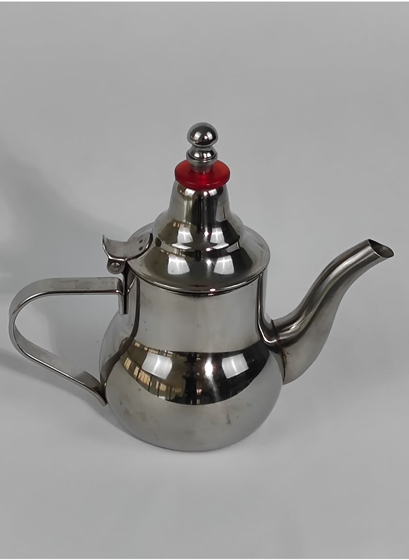 Arabic Style Rustproof Premium Stainless Steel Teapot Mirror Finish Coffee Kettle Easy Pour Spout Tea Kettle with Attached Lid and Ergonomic Handle Induction Compatible Stovetop Safe Teapot 0.3/0.4 L