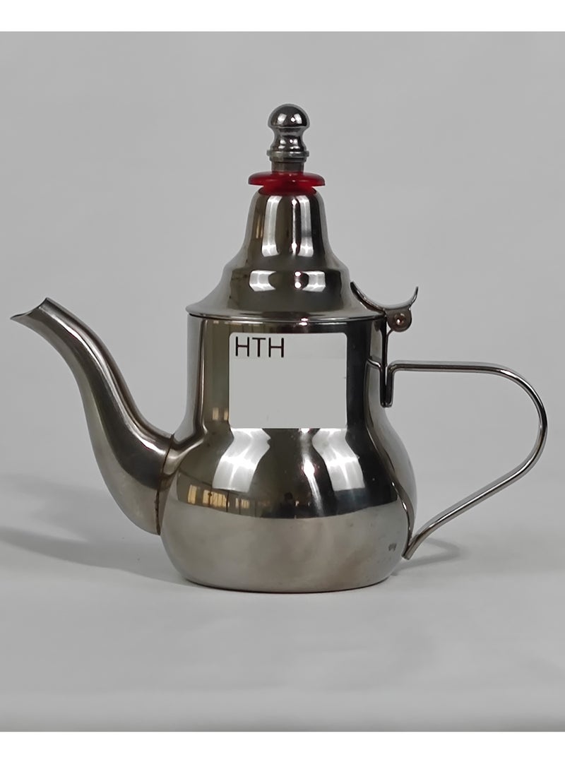 Arabic Style Rustproof Premium Stainless Steel Teapot Mirror Finish Coffee Kettle Easy Pour Spout Tea Kettle with Attached Lid and Ergonomic Handle Induction Compatible Stovetop Safe Teapot 0.3/0.4 L