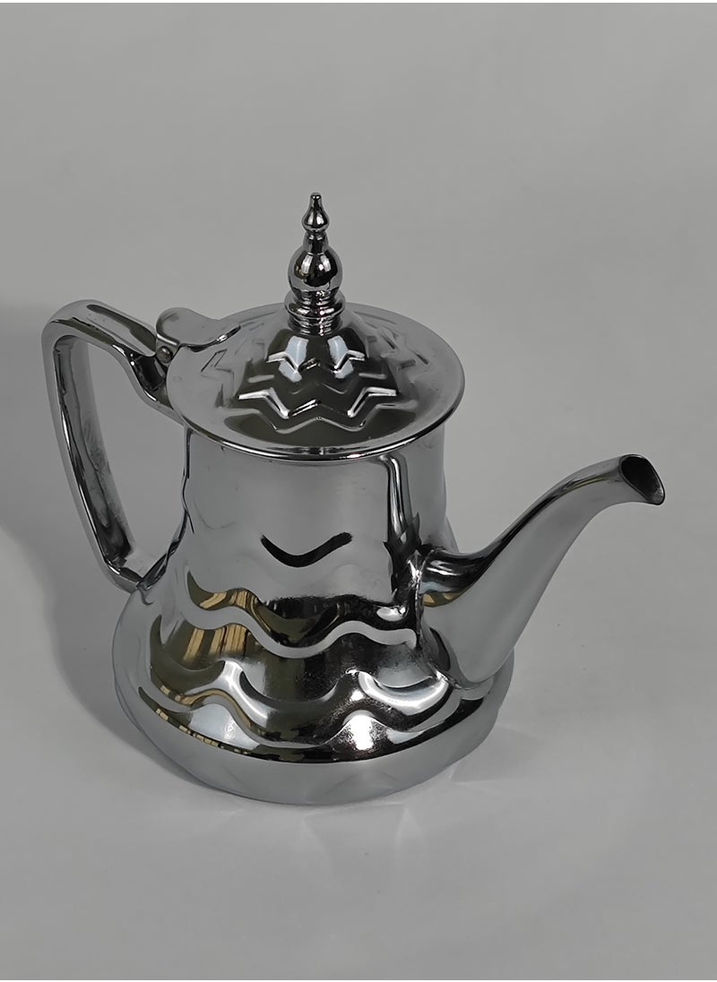 24 Oz Classic Arabic Style Engraved Design Coffee Dallah Pot Rustproof Premium Stainless Steel Teapot Mirror Finish Coffee Kettle Easy Pour Spout Tea Kettle with Hinged Lid and Ergonomic Handle Dishwasher Safe Induction Safe Teapot for Office Home