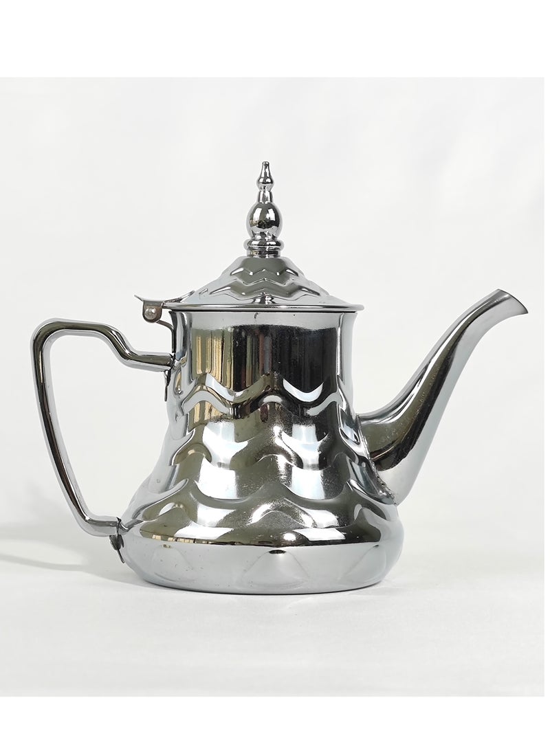 24 Oz Classic Arabic Style Engraved Design Coffee Dallah Pot Rustproof Premium Stainless Steel Teapot Mirror Finish Coffee Kettle Easy Pour Spout Tea Kettle with Hinged Lid and Ergonomic Handle Dishwasher Safe Induction Safe Teapot for Office Home