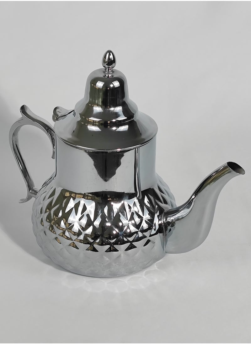 2L Classic Arabic Style Engraved Design Coffee Dallah Pot Rustproof Premium Stainless Steel Teapot Mirror Finish Coffee Kettle Easy Pour Spout Tea Kettle with Hinged Lid and Ergonomic Handle Dishwasher Safe Induction Safe Teapot for Office Home