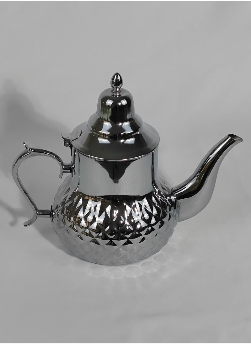 2L Classic Arabic Style Engraved Design Coffee Dallah Pot Rustproof Premium Stainless Steel Teapot Mirror Finish Coffee Kettle Easy Pour Spout Tea Kettle with Hinged Lid and Ergonomic Handle Dishwasher Safe Induction Safe Teapot for Office Home