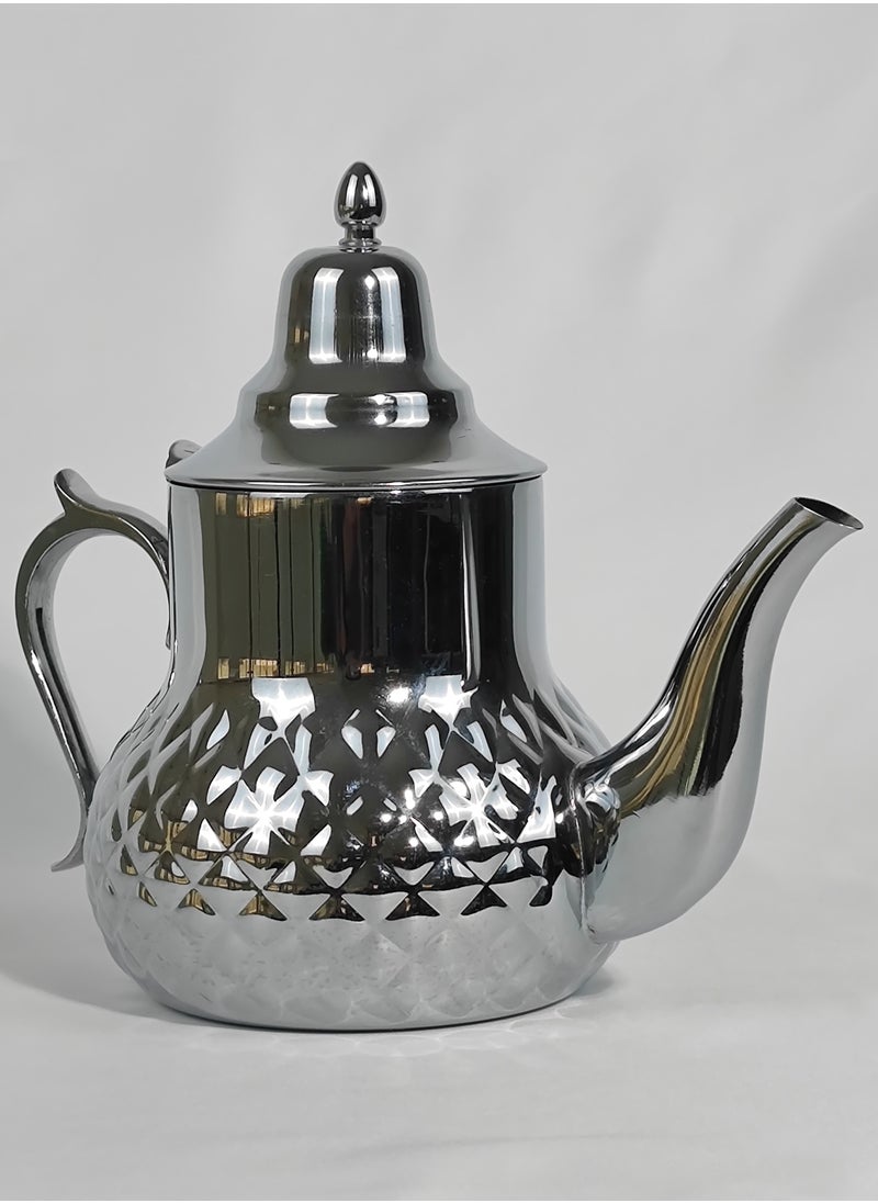 2L Classic Arabic Style Engraved Design Coffee Dallah Pot Rustproof Premium Stainless Steel Teapot Mirror Finish Coffee Kettle Easy Pour Spout Tea Kettle with Hinged Lid and Ergonomic Handle Dishwasher Safe Induction Safe Teapot for Office Home