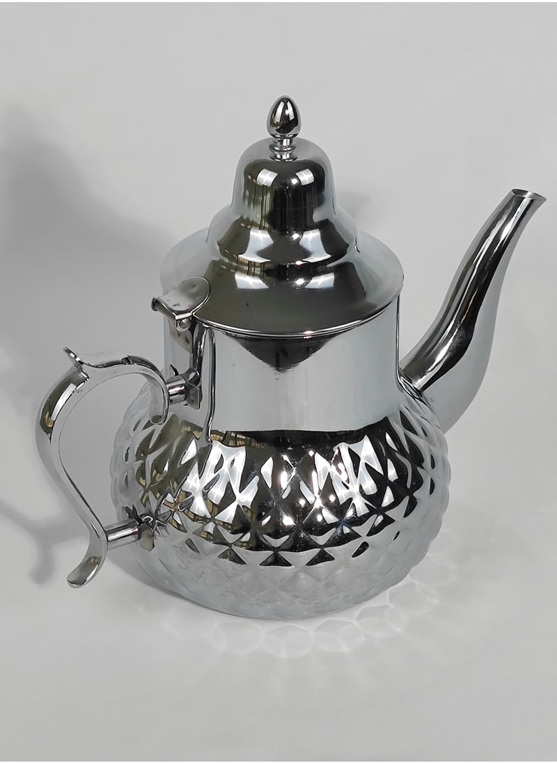 2L Classic Arabic Style Engraved Design Coffee Dallah Pot Rustproof Premium Stainless Steel Teapot Mirror Finish Coffee Kettle Easy Pour Spout Tea Kettle with Hinged Lid and Ergonomic Handle Dishwasher Safe Induction Safe Teapot for Office Home