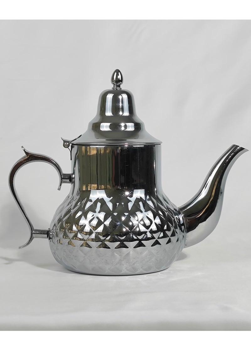 2L Classic Arabic Style Engraved Design Coffee Dallah Pot Rustproof Premium Stainless Steel Teapot Mirror Finish Coffee Kettle Easy Pour Spout Tea Kettle with Hinged Lid and Ergonomic Handle Dishwasher Safe Induction Safe Teapot for Office Home