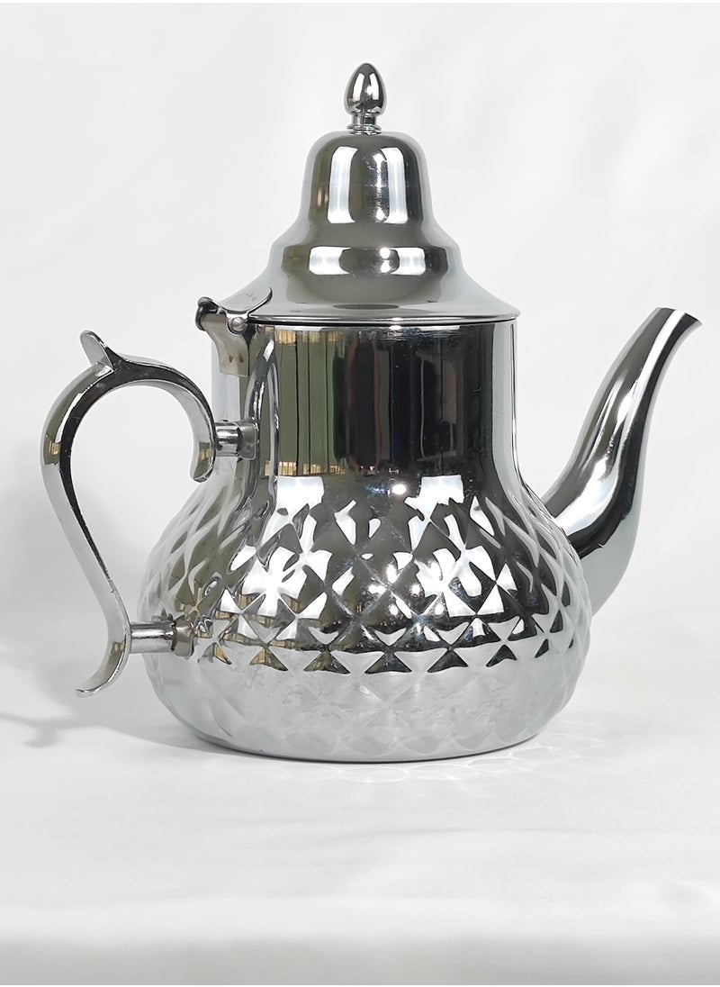 2L Classic Arabic Style Engraved Design Coffee Dallah Pot Rustproof Premium Stainless Steel Teapot Mirror Finish Coffee Kettle Easy Pour Spout Tea Kettle with Hinged Lid and Ergonomic Handle Dishwasher Safe Induction Safe Teapot for Office Home