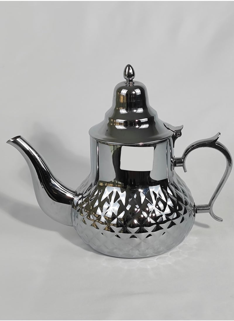 2L Classic Arabic Style Engraved Design Coffee Dallah Pot Rustproof Premium Stainless Steel Teapot Mirror Finish Coffee Kettle Easy Pour Spout Tea Kettle with Hinged Lid and Ergonomic Handle Dishwasher Safe Induction Safe Teapot for Office Home