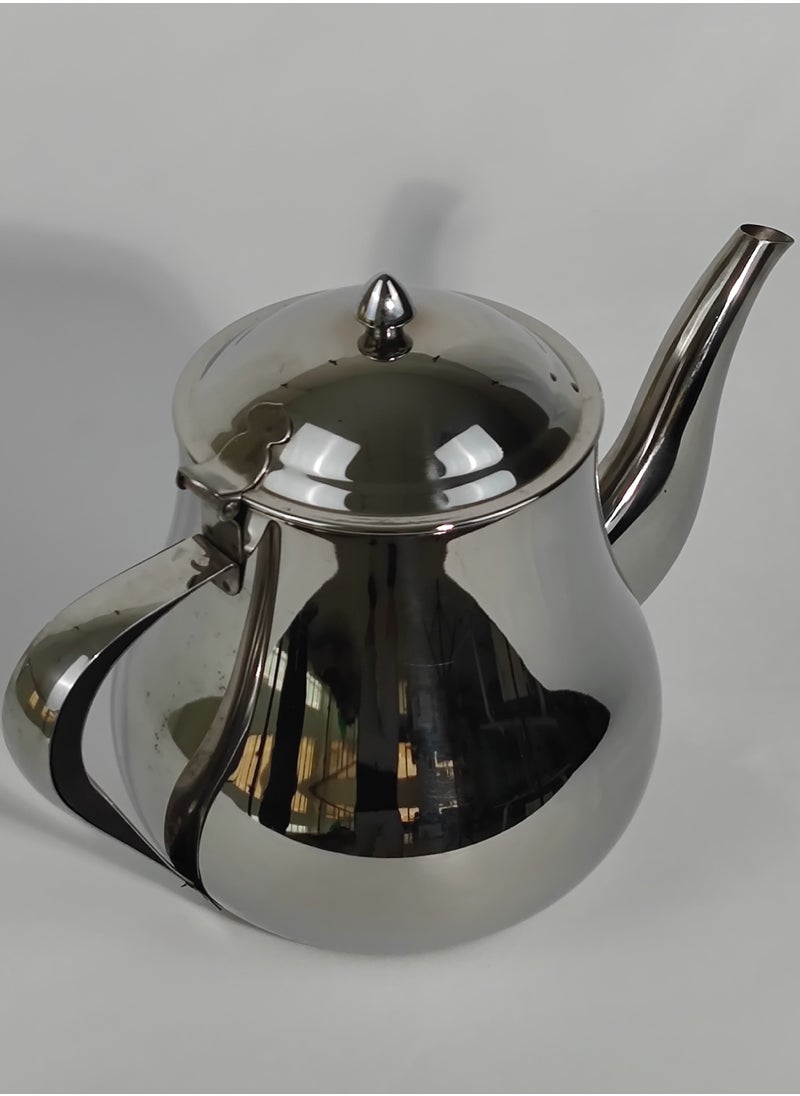 Classic Morocco Style Arabic Coffee Dallah Pot Rustproof Premium Stainless Steel Teapot Mirror Finish Coffee Kettle Easy Pour Spout Tea Kettle with Hinged Lid and Ergonomic Handle Dishwasher Safe Induction Safe Teapot for Office Home 24/35/48/70 Oz