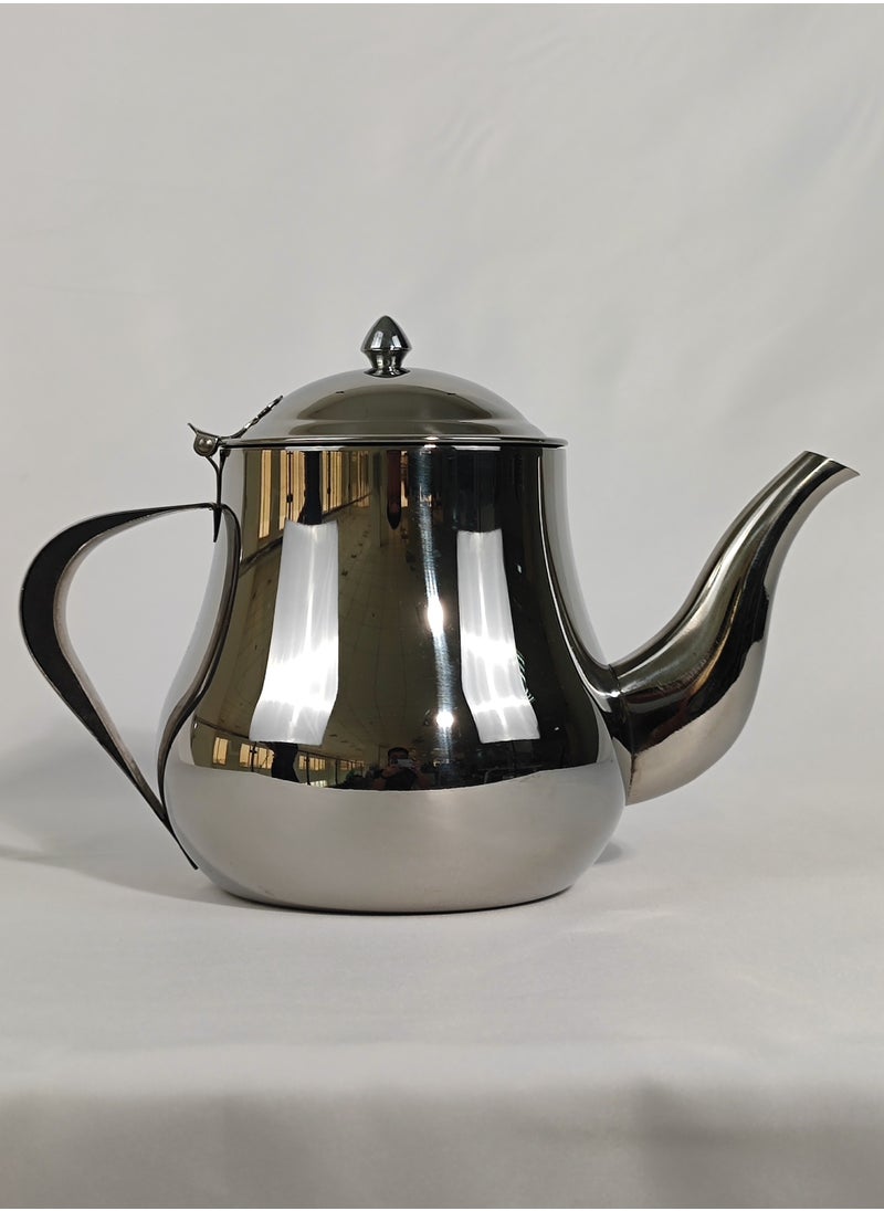 Classic Morocco Style Arabic Coffee Dallah Pot Rustproof Premium Stainless Steel Teapot Mirror Finish Coffee Kettle Easy Pour Spout Tea Kettle with Hinged Lid and Ergonomic Handle Dishwasher Safe Induction Safe Teapot for Office Home 24/35/48/70 Oz