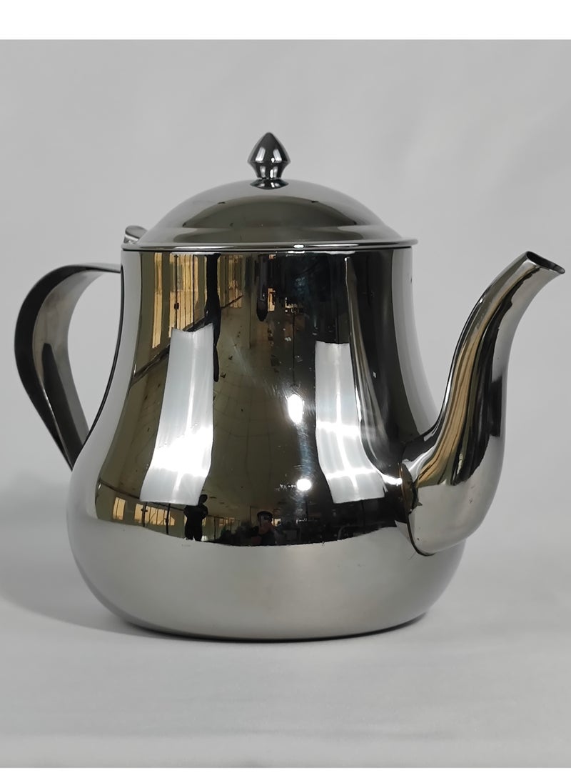 Classic Morocco Style Arabic Coffee Dallah Pot Rustproof Premium Stainless Steel Teapot Mirror Finish Coffee Kettle Easy Pour Spout Tea Kettle with Hinged Lid and Ergonomic Handle Dishwasher Safe Induction Safe Teapot for Office Home 24/70 Oz