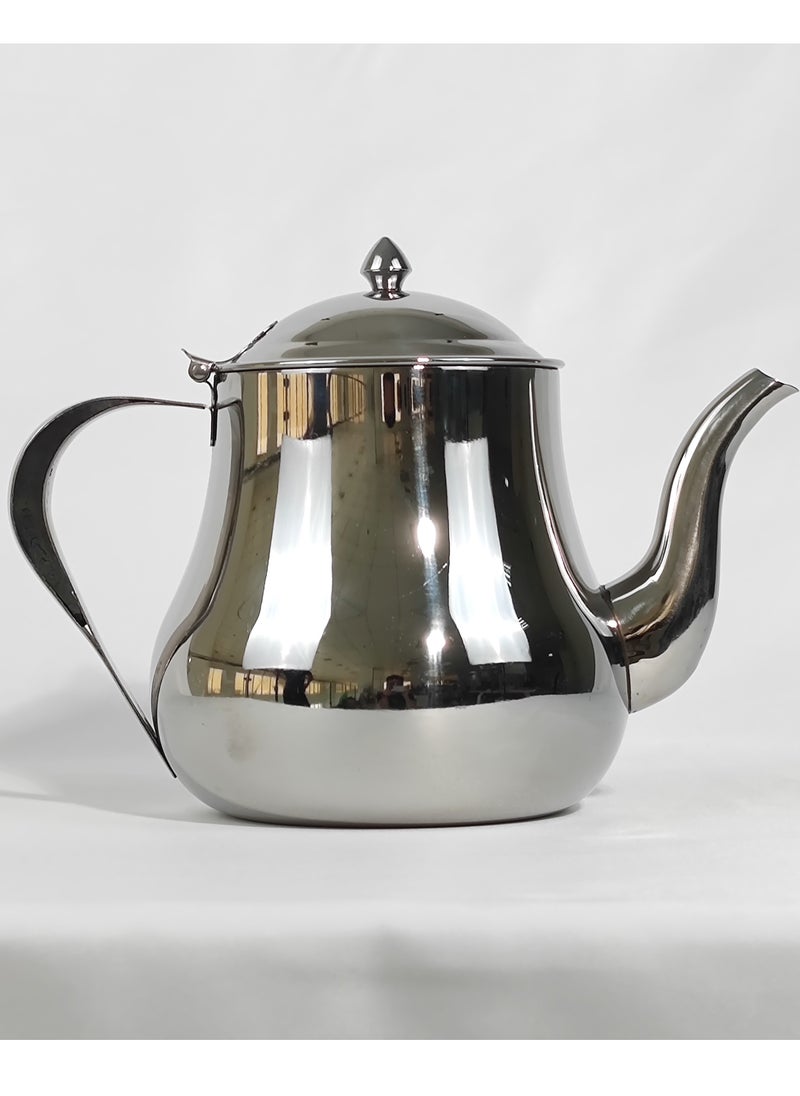 Classic Morocco Style Arabic Coffee Dallah Pot Rustproof Premium Stainless Steel Teapot Mirror Finish Coffee Kettle Easy Pour Spout Tea Kettle with Hinged Lid and Ergonomic Handle Dishwasher Safe Induction Safe Teapot for Office Home 24/70 Oz