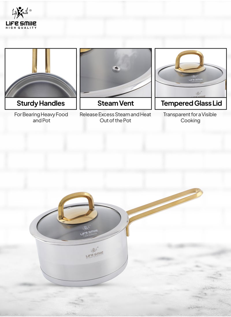 Cookware Set 12 Pieces - Pure 18/10 Stainless Steel Cooking Set - Induction Base Pots and Pans Set - Non-Toxic, 100% PFOA, PTFE & PFOS Free - Oven Safe Kitchen Cookware Sets (Gold)