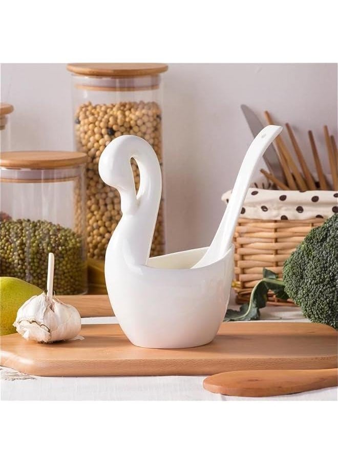 Swan Ceramic Utensil Holder, 1pce Kitchen Utensil Holder White Ceramic Makeup Storage Organizer Desk Pencil Holder Standing Makeup Brush Holder Swan Base Spoon Holder For Kitchen Counter-Swan