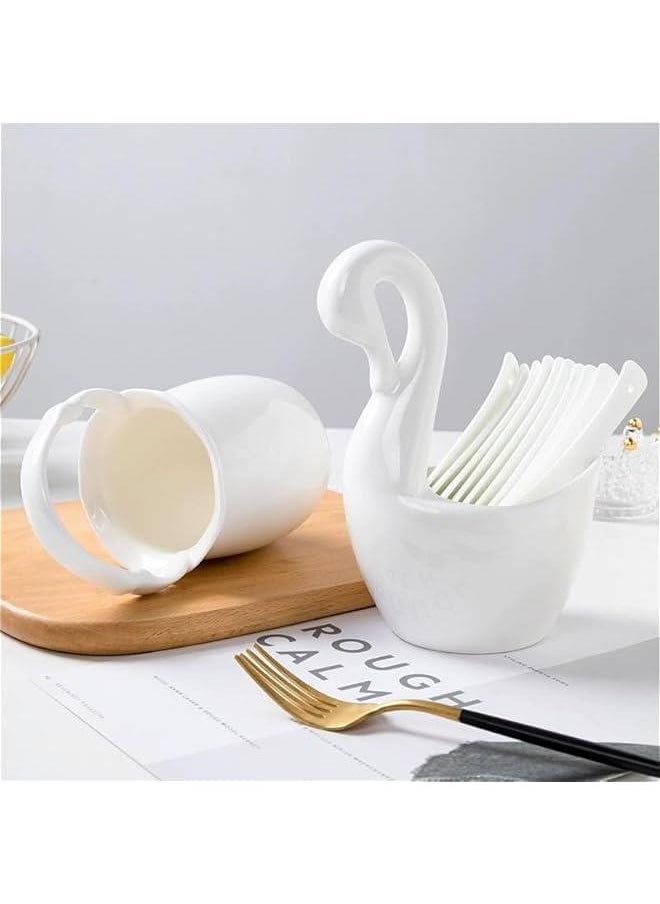 Swan Ceramic Utensil Holder, 1pce Kitchen Utensil Holder White Ceramic Makeup Storage Organizer Desk Pencil Holder Standing Makeup Brush Holder Swan Base Spoon Holder For Kitchen Counter-Swan