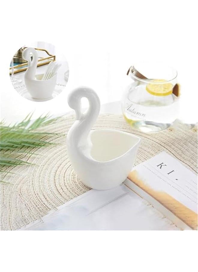 Swan Ceramic Utensil Holder, 1pce Kitchen Utensil Holder White Ceramic Makeup Storage Organizer Desk Pencil Holder Standing Makeup Brush Holder Swan Base Spoon Holder For Kitchen Counter-Swan