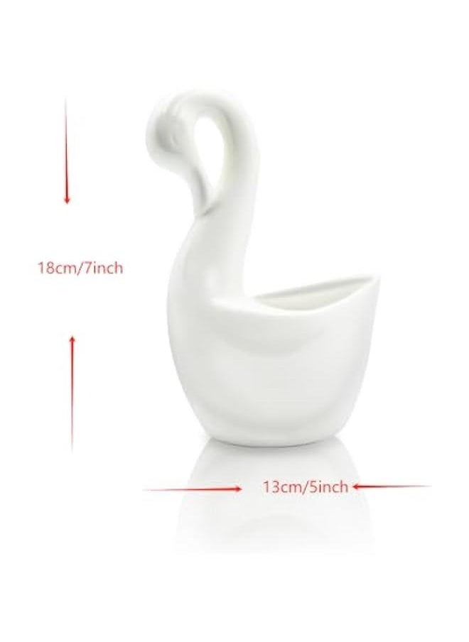 Swan Ceramic Utensil Holder, 1pce Kitchen Utensil Holder White Ceramic Makeup Storage Organizer Desk Pencil Holder Standing Makeup Brush Holder Swan Base Spoon Holder For Kitchen Counter-Swan