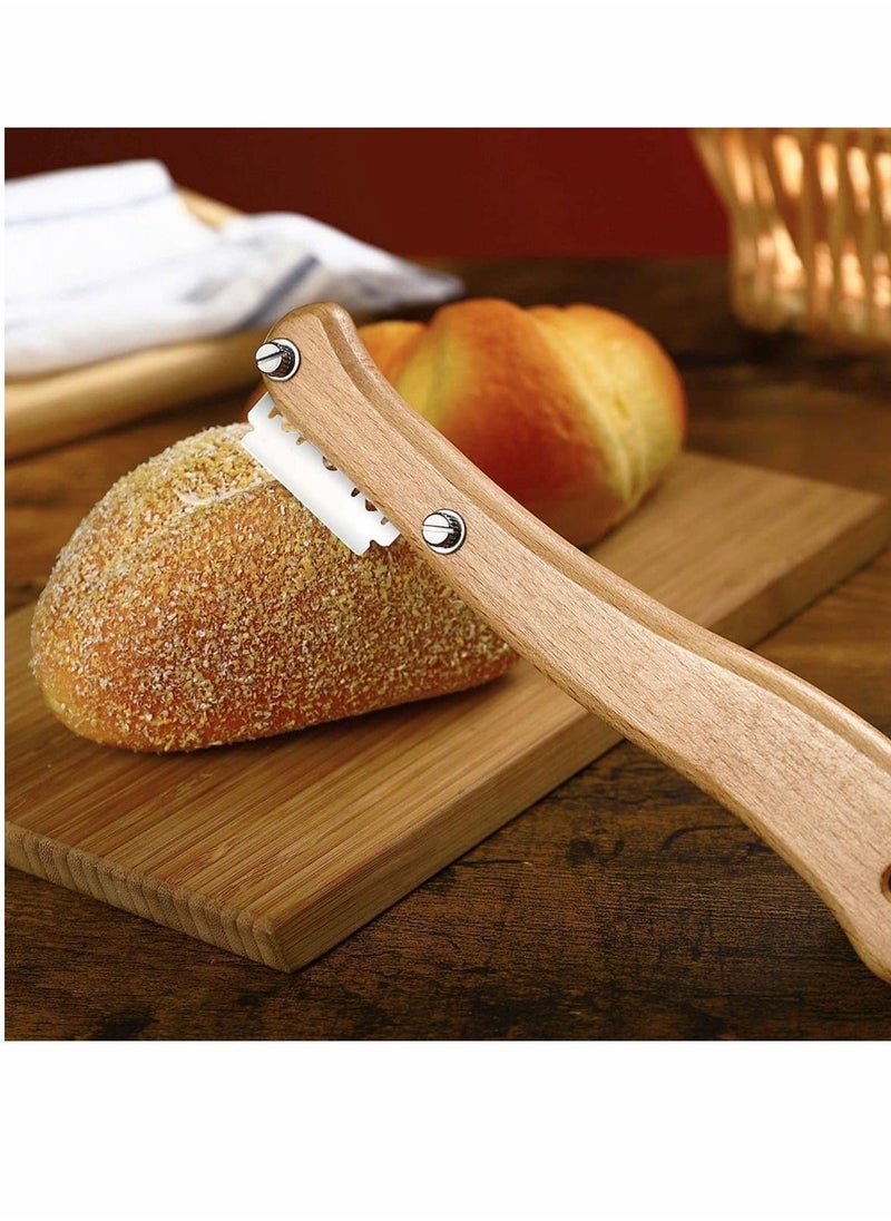 Bread Slashing Tool, Dough Scoring Lame with Wood Handle Bread Bakers Cutter Dough Making Razor with 5 Blades for Bread Baking DIY Dough Making Razor Bread Bakeware Kitchen Cake Dessert Shop