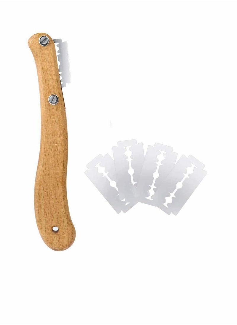 Bread Slashing Tool, Dough Scoring Lame with Wood Handle Bread Bakers Cutter Dough Making Razor with 5 Blades for Bread Baking DIY Dough Making Razor Bread Bakeware Kitchen Cake Dessert Shop