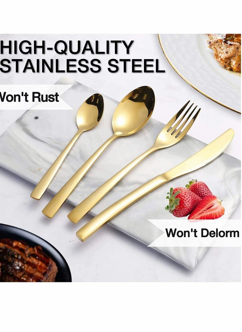 Gold Silverware Set, 24PCS Gold Forged Stainless Steel Flatware Set, Tableware Service for 4, Kitchen Utensil Set for Home, Restaurant, Dishwasher Safe, Western Cutlery Knife, Fork Spoon Gift Box Set