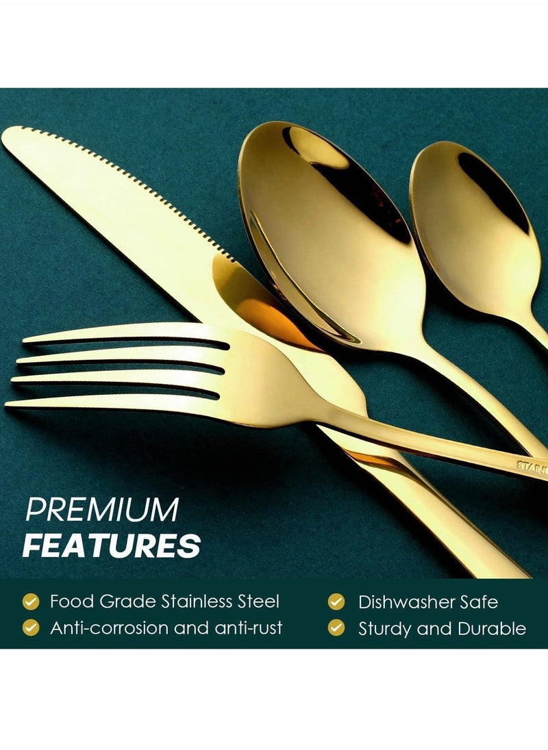 Gold Silverware Set, 24PCS Gold Forged Stainless Steel Flatware Set, Tableware Service for 4, Kitchen Utensil Set for Home, Restaurant, Dishwasher Safe, Western Cutlery Knife, Fork Spoon Gift Box Set