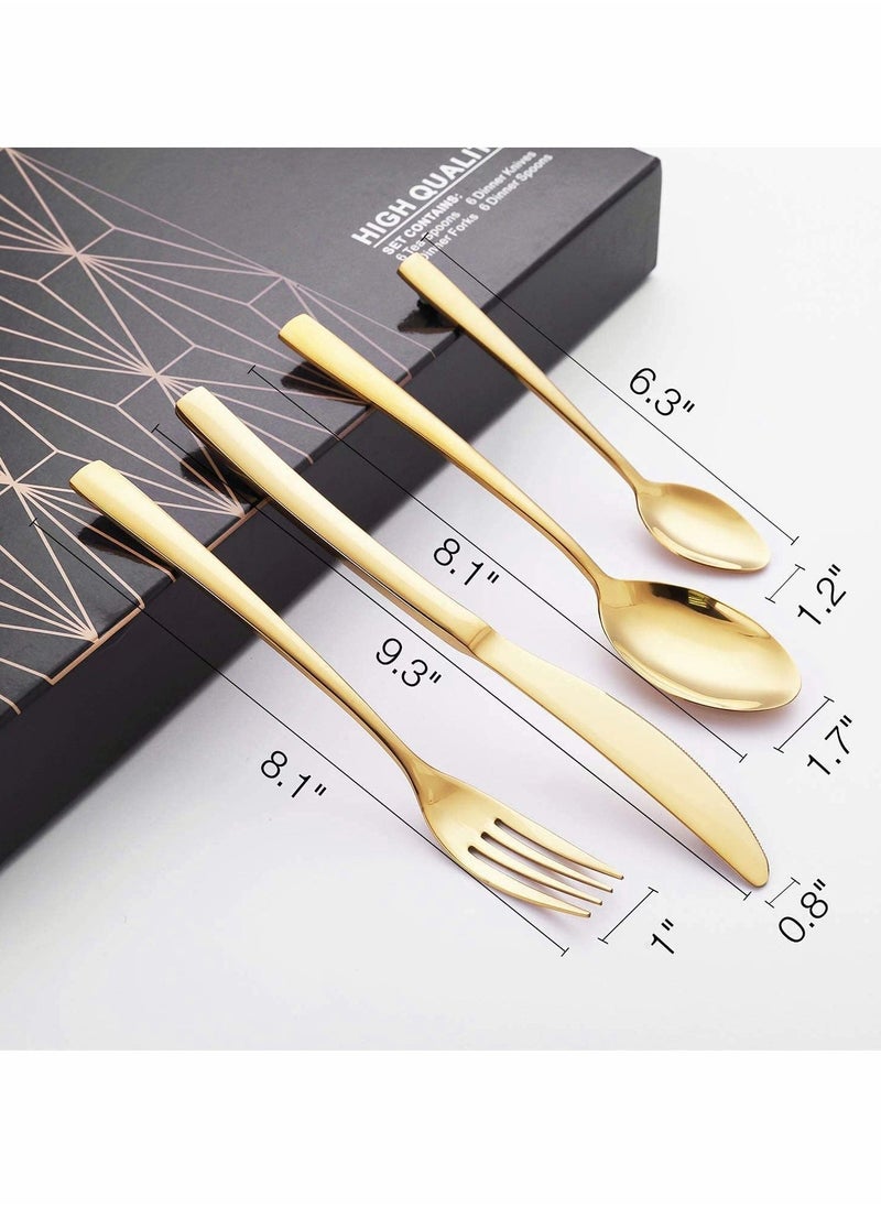 Gold Silverware Set, 24PCS Gold Forged Stainless Steel Flatware Set, Tableware Service for 4, Kitchen Utensil Set for Home, Restaurant, Dishwasher Safe, Western Cutlery Knife, Fork Spoon Gift Box Set