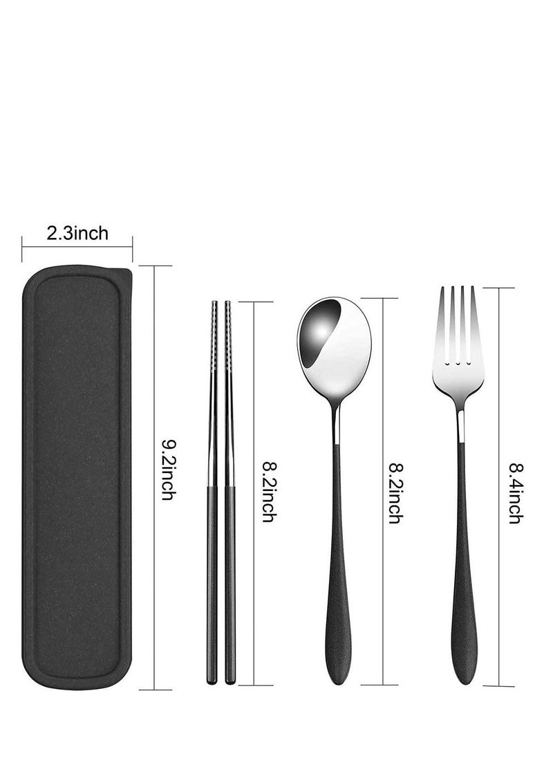 Travel Cutlery Set, Stainless Steel Cutlery Set Portable Camp Reusable Flatware Silverware, Include Fork Spoon Chopsticks with Case for Hiking Traveling Camping or School Lunch