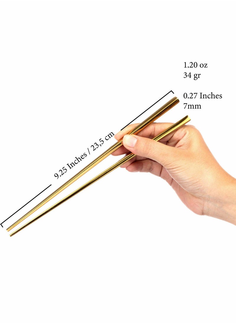 Chopsticks Stainless Steel Chopsticks Gold Reusable Chopsticks 5 Pairs Dishwasher Safe Metal Stainless Chopsticks Lightweight Easy to Use Square Lightweight Chop Sticks Gift Set