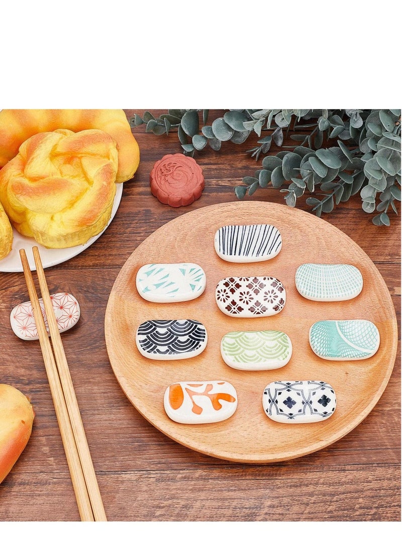 Chopstick Rests Ceramic Rack Set, Rectangle Hand Painted Japanese Style Chopsticks Holder Dinner Spoon Tableware Rest Set, Porcelain Stand Festive Dinner Table Ornament(10pcs)