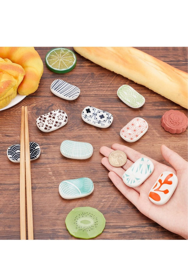 Chopstick Rests Ceramic Rack Set, Rectangle Hand Painted Japanese Style Chopsticks Holder Dinner Spoon Tableware Rest Set, Porcelain Stand Festive Dinner Table Ornament(10pcs)