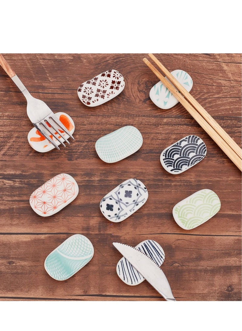 Chopstick Rests Ceramic Rack Set, Rectangle Hand Painted Japanese Style Chopsticks Holder Dinner Spoon Tableware Rest Set, Porcelain Stand Festive Dinner Table Ornament(10pcs)