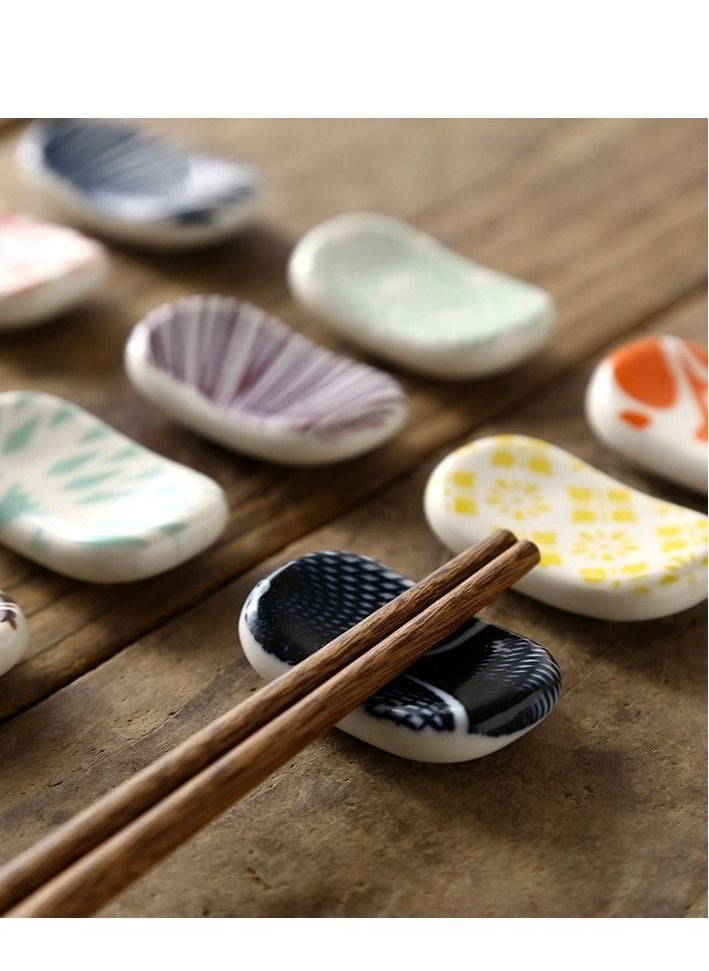 Chopstick Rests Ceramic Rack Set, Rectangle Hand Painted Japanese Style Chopsticks Holder Dinner Spoon Tableware Rest Set, Porcelain Stand Festive Dinner Table Ornament(10pcs)