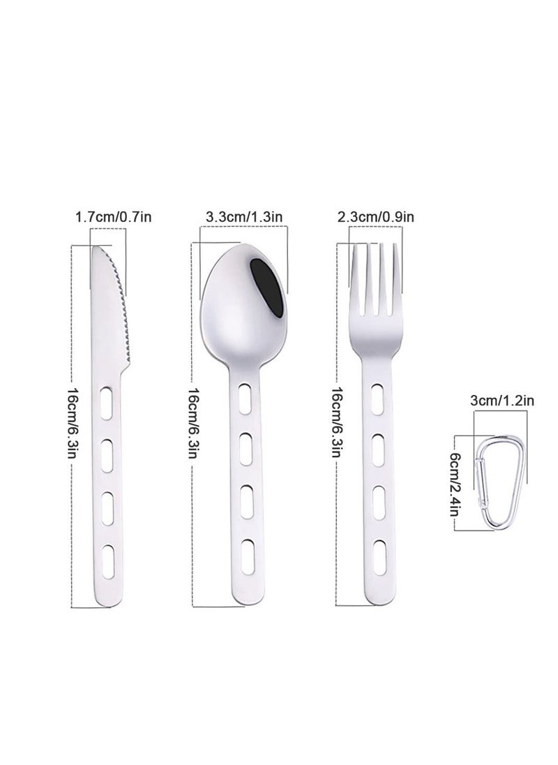 Camping Cutlery Set, 4 Pcs Stainless Steel Camping Fork Spoon Cutter Set with Carabiner, Reusable Utensils, Travel Flatware Set for Hiking, Picnic, Outdoor Backpacking, Silverware