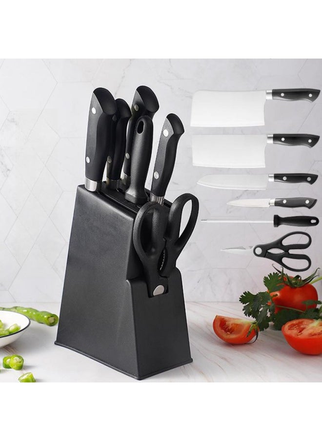 7-piece Knife Block Set. Forged Special Formula Stainless Steel, Ergonomic Handle, Set: 2 Kitchen Knives, 2 Fruit Knives, Scissors, Sharpening Rod, Knife Holder