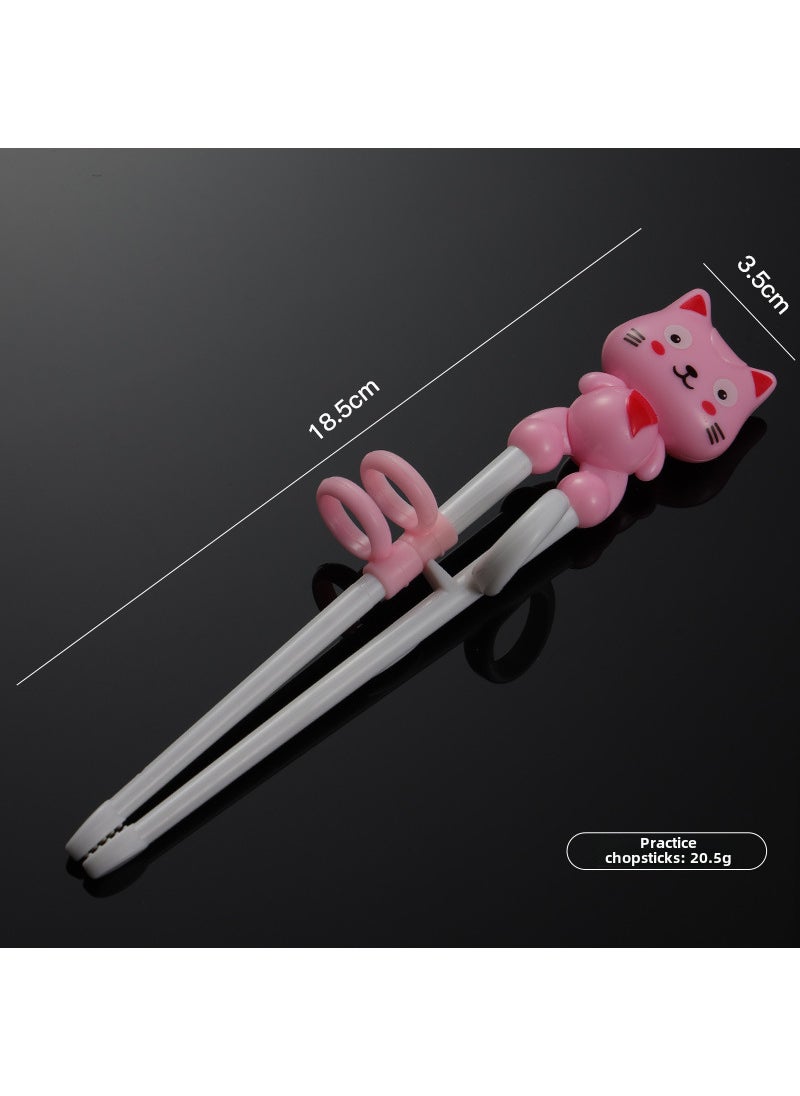 Silicone 304 stainless steel childrens learning chopsticks multi-level practice baby training tableware correct usage detachable Pink cat opp pack