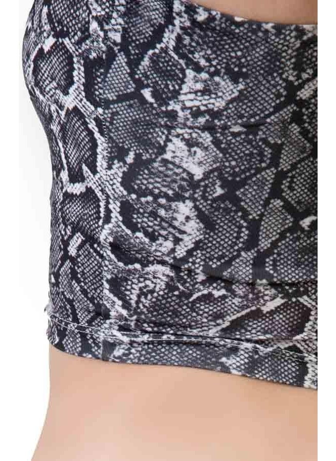 Patterned Microfiber Textured Thin Strap Crop Top Bustier