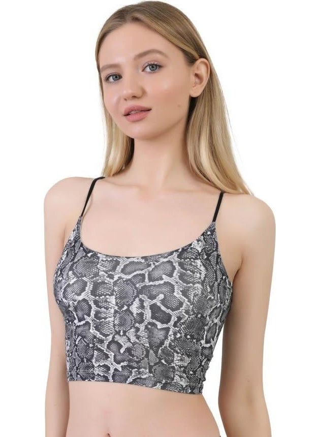 Patterned Microfiber Textured Thin Strap Crop Top Bustier