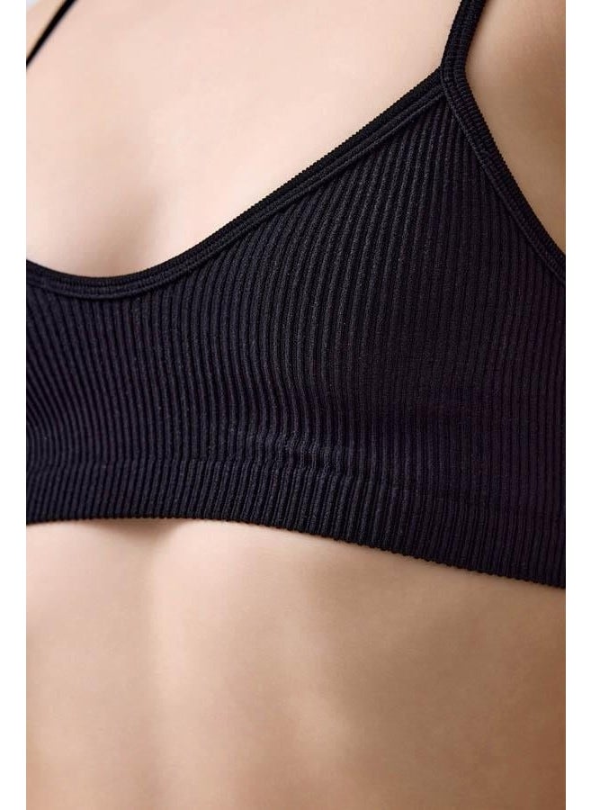 Premium - Women's Black Seamless Rope Strapped Crop Top Bustier