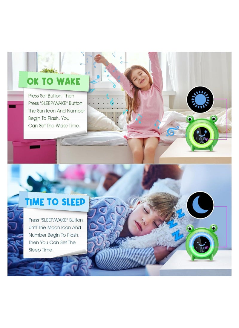 Kids Alarm Clock, Sleep Trainer Clock Sun & Moon Rise Kids Toddler Clock Children's Sound Machine Wake Up Light & Colorful Night Light Teach Kids Day & Night Digital Bedside Clock