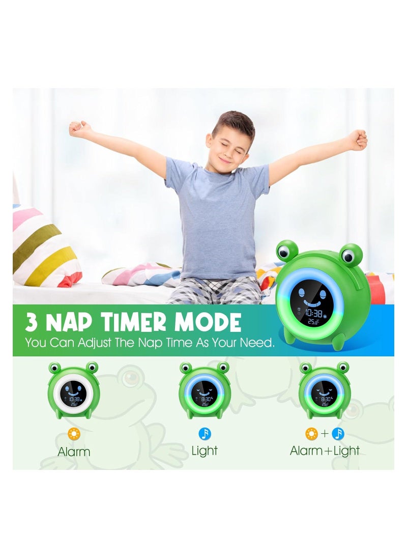 Kids Alarm Clock, Sleep Trainer Clock Sun & Moon Rise Kids Toddler Clock Children's Sound Machine Wake Up Light & Colorful Night Light Teach Kids Day & Night Digital Bedside Clock